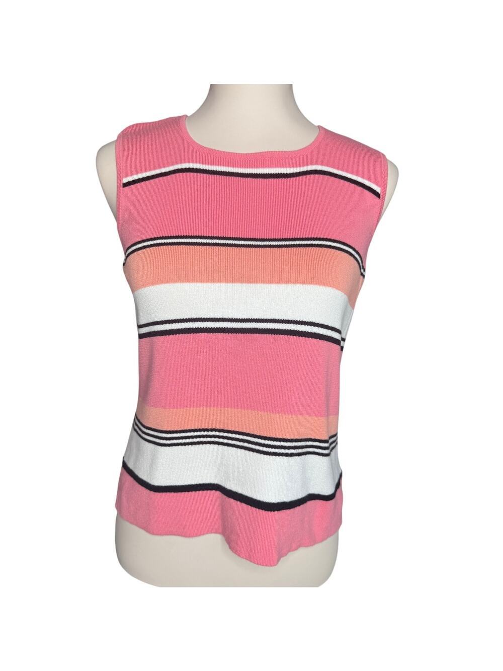 Vintage Jeanne Pierre Pink Stripe Sleeveless Cotton Knit Tank Top Size Small Y2K